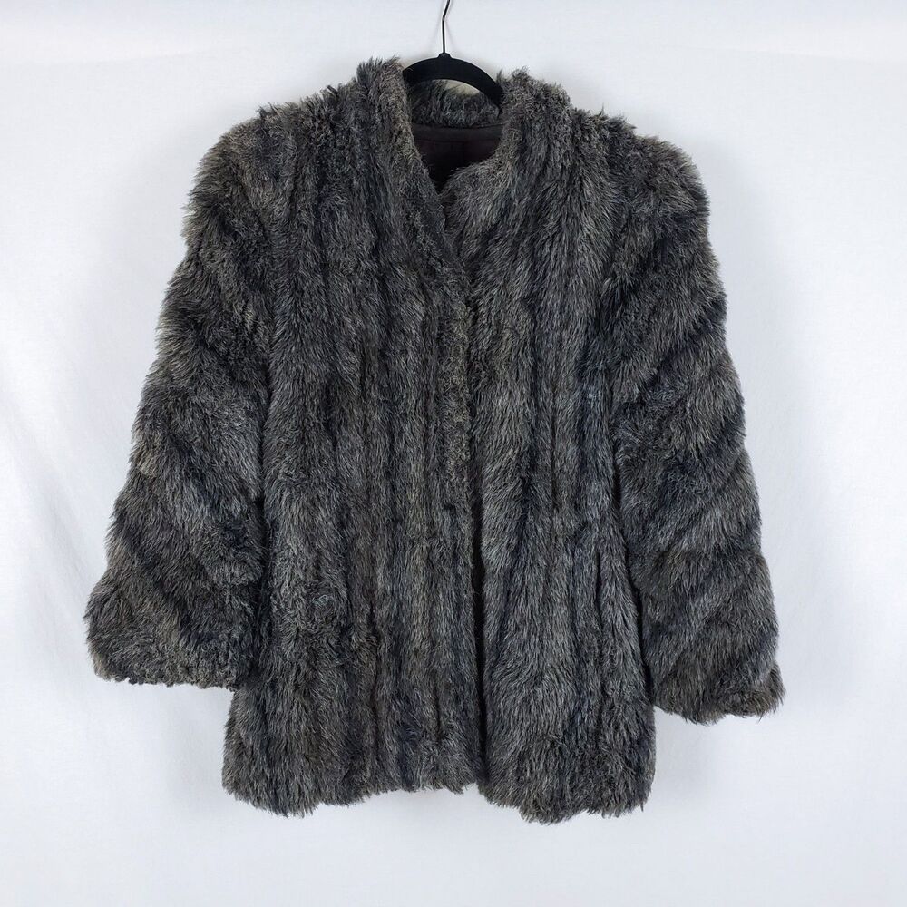 Vintage ILGWU Union Made Fur Coat Womens 10 Old Hollywood 80s Glam Gray